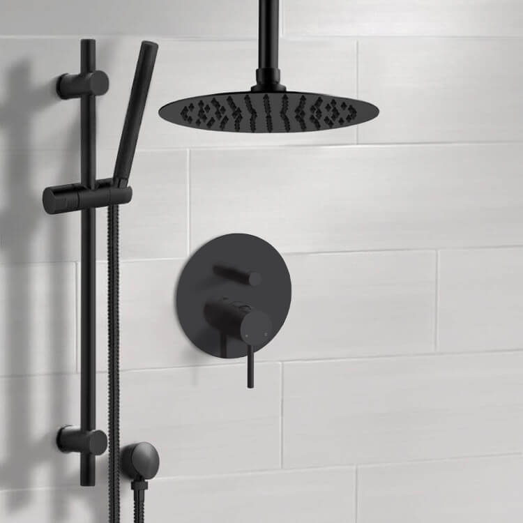 Shower Faucet Matte Black Shower Set With Rain Ceiling Shower Head and Hand Shower Remer SFR89